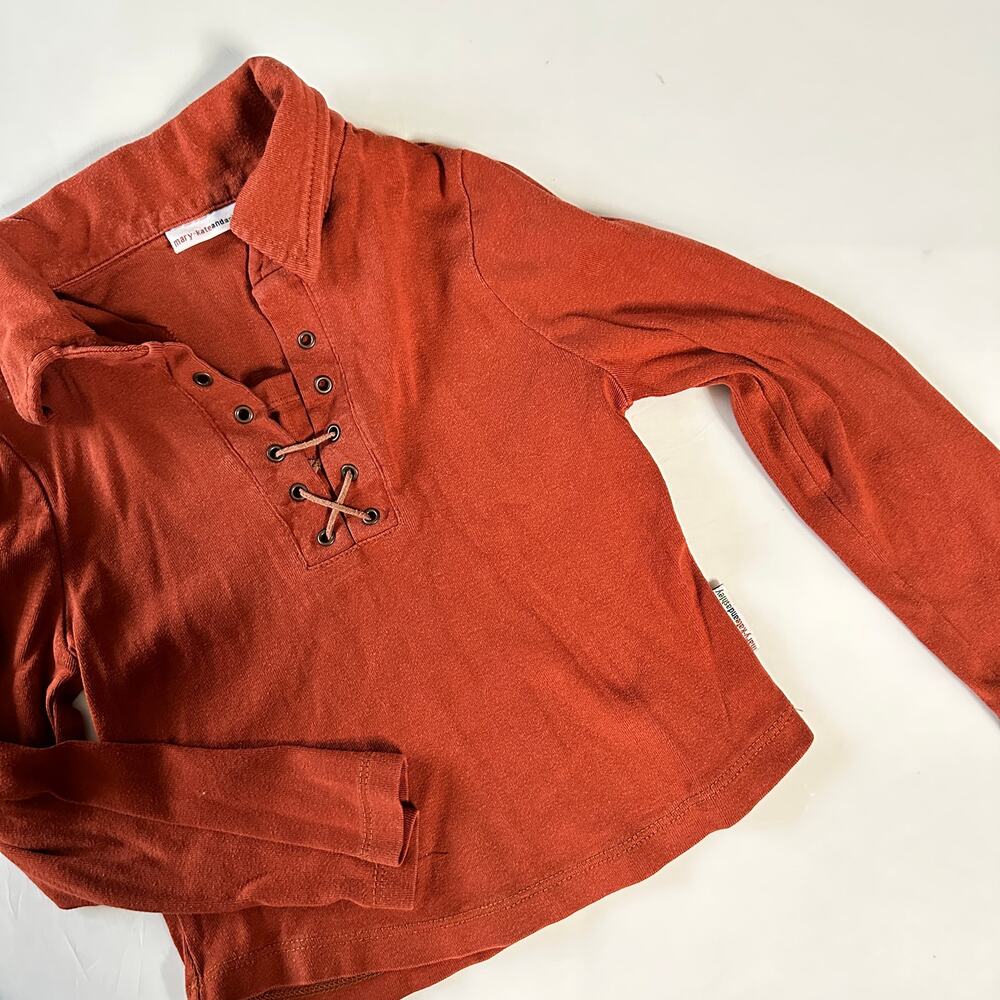 Vintage Mary-Kate & Ashley Rust Orange Long Sleeve Collared Peasant Top Sz 6